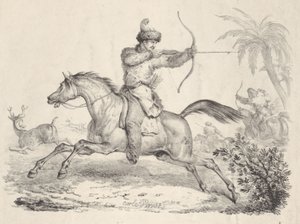 Kozakken te paard jagen op herten, 1821-36 door Carle Vernet