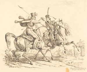 Huzaren die een Kozak Slaan door Carle Vernet