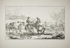 Bereden artillerist met drie paarden tegelijk door Carle Vernet