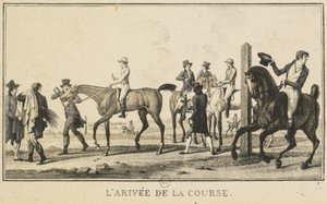 Racescènes: Een paard arriveert bij de race door Carle Vernet