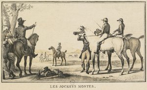 Racescènes: De jockey die het paard bestijgt door Carle Vernet