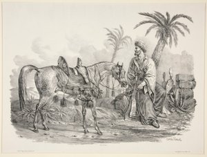 Zittende Arabier met het Hoofd van een Arabisch Paard