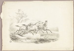 Drie rennende paarden door Carle Vernet