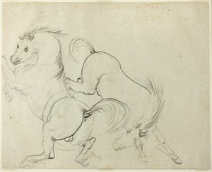Twee paarden dartelen (recto); Man op een schoppend paard (verso) door Carle Vernet