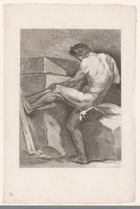 Academische studie van een aan een touw trekkend mannelijk naakt (Zes academische studies) (Six figures academiques) door Carle van Loo