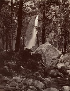 Lower Yosemite Fall, 1.600 voet, ca. 1872, gedrukt ca. 1876 door Carleton E. Watkins.