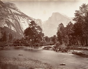 Noord- en Zuidkoepel, Yosemite door Carleton E. Watkins.