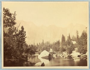 Uitzicht op de Merced-rivier, Yosemite door Carleton E. Watkins