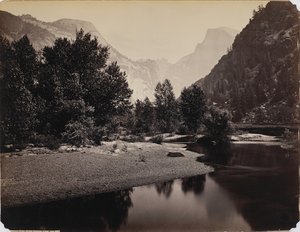 Verre uitzicht op de koepels, Yosemite Valley, Californië, ca. 1866