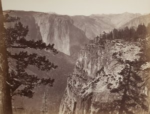 Eerste aanblik van de Yosemite-vallei vanaf het Mariposa-pad, 1865-66 door Carleton E. Watkins
