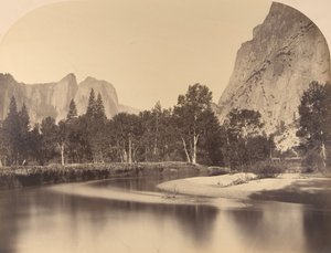 Rivierzicht, door de vallei, Cathedral Rock links door Carleton Emmons Watkins