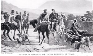 Ontmoeting van Garibaldi en Victor Emmanuel in Teano, illustratie uit 