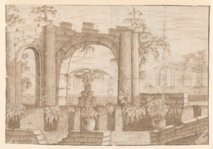 Een tuin met vervallen boog door Carlo Antonio Buffagnotti