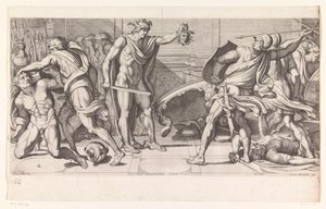 Phineus en zijn volgelingen in steen veranderd door Carlo Cesio