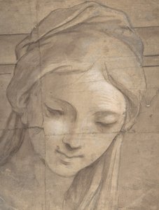 Hoofd van een jonge vrouw in driekwart profiel naar links, 1670-1700 door Carlo Cignani