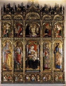 Polyptiek met een Pietà, en de onderste partij een Madonna met kind door Carlo Crivelli