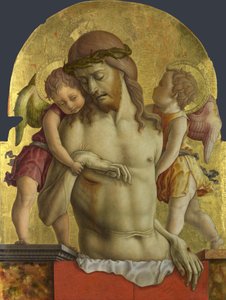 De dode Christus ondersteund door twee engelen door Carlo Crivelli