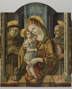 Maagd en Kind met heiligen en schenker, ca. 1490 door Carlo Crivelli
