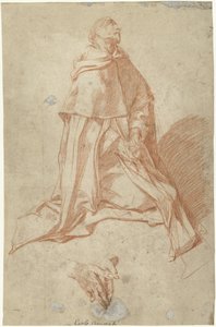 Studie voor een biddende, knielende monnik, en profil naar rechts door Carlo Donelli