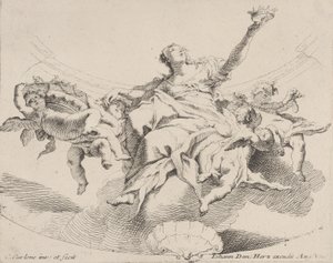 Macht, voorgesteld door een vrouw zittend op wolken met een kroon en omringd door putti, 1725-75