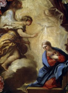 De annunciatie met bloemen (detail) door Carlo Maratta or Maratti