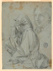 Tekening, Studies: Het kleed van een knielende vrouw. Het hoofd van een jonge vrouw, 1650-1675 door Carlo Maratti