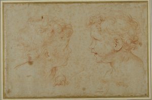 Studies van het hoofd en de linkerhand van een putto door Carlo Maratti