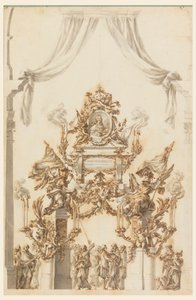 Ontwerp voor een katafalk voor Karel Emanuel III van Sardinië door Carlo Marchionni