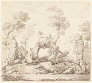 Ontwerp voor een fontein met Pegasus, voor de Villa Albani, Rome door Carlo Marchionni