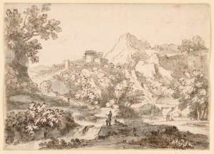 Tekening, Een landschap met stad, 1750-1770 door Carlo Marchionni
