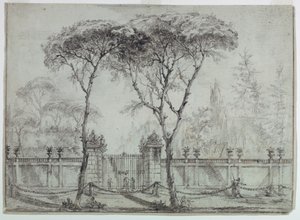 Tekening, Aan de poort van een villa, 1770-86 door Carlo Marchionni