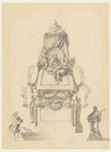 Tekening, Katafalk voor een koning, ca. 1765 door Carlo Marchionni