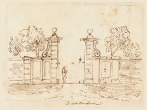 Tekening, Ontwerp voor een poort van een villa, 1750-55 door Carlo Marchionni