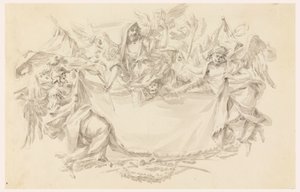 Tekening, Ontwerp voor een doek als plaats voor een inscriptie, 1750-86 door Carlo Marchionni