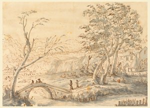 Tekening, Landschap met brug, 1770-1786 door Carlo Marchionni