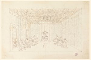 Tekening, paus Benedictus XIV in een consistorie met kardinalen, 1740-58 door Carlo Marchionni