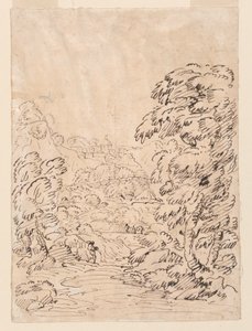 Tekening, Weg naar een bergachtig stadje, 1750-86 door Carlo Marchionni