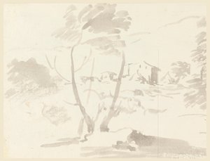 Tekening, Schets van een boom in een landschap, 1760-1780 door Carlo Marchionni