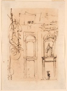 Tekening, schetsen en script, 1765 door Carlo Marchionni