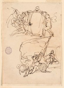 Tekening, Drie schetsen, voor 1775 door Carlo Marchionni
