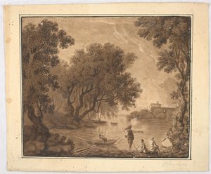 Vissers in landschap door Carlo Marchionni