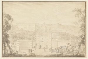 Uitzicht op een klooster dat bezoek ontvangt van belangrijke personen door Carlo Marchionni
