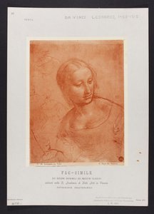 Studie eines weiblichen Büstenbildes, Zeichnung von Leonardo da Vinci (1452-1519) aus der Sammlung der R. Accademia di Belle Arti in Venedig; Tafel aus der Mappe: "Fac-simile dei disegni originali dei maestri classici esistenti nella R. Academia di Belle A door Carlo Naya