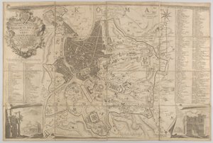 Plan van het oude Rome met een uitzicht op het Pantheon linksonder en een triomfboog rechtsonder, 1748