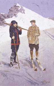 Skiërs bij Adelboden door Carlo Pellegrini