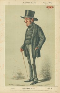 De hertog van Somerset, trots en oprecht maar toch liberaal en rechtvaardig, weigerde hij te dienen onder deze meest nederige premiers, 7 augustus 1869, Vanity Fair cartoon door Carlo Pellegrini