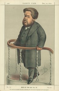 De Eerwaarde Charles Spurgeon, Niemand is erin geslaagd zoals hij om de komische kant van berouw en wedergeboorte te schetsen, 17 juli 1880, Vanity Fair cartoon door Carlo Pellegrini