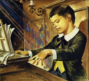 Albert Schweitzer als jongen (kleurenlitho) door Carlos Gabriel Roume