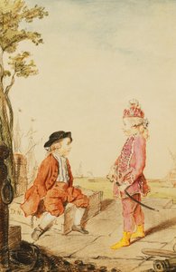 De twee jeugdige broers de Neuville, op een kade, 1767