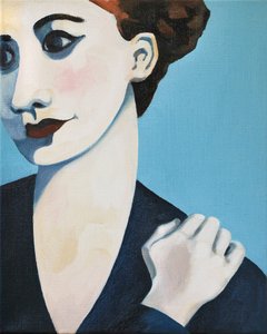 De peinzende blauwe vrouw